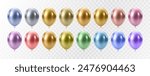 Luxury realistic balloons set. 3D glossy helium balloons isolated on white background. Christmas party, birthday and anniversary decoration. Celebration design element. Vector illustration EPS10.