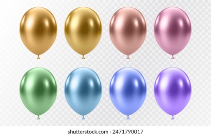 Luxury realistic balloons set. 3D glossy helium balloons isolated on white background. Christmas party, birthday and anniversary decoration. Celebration design element. Vector illustration EPS10.