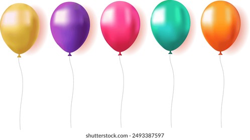 Luxury realistic balloons set. 3D glossy helium balloons isolated on white background. Christmas party, birthday and anniversary decoration.