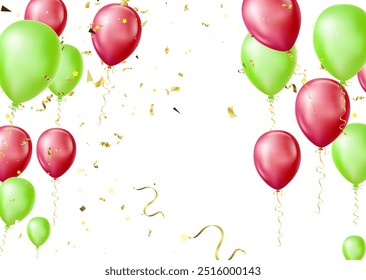 Luxury realistic balloons set. 3D glossy helium balloons green and red  isolated on white background Vector stock illustration