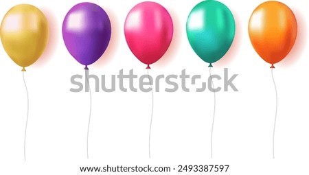 Luxury realistic balloons set. 3D glossy helium balloons isolated on white background. Christmas party, birthday and anniversary decoration.