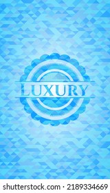 Luxury realistic sky blue emblem. Mosaic background. 