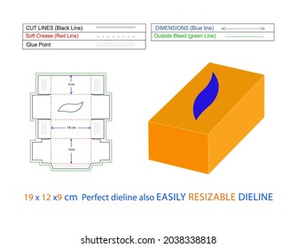Luxury rectangular tissue box 19x12x9 cm and facial tissue box dieline template and packaging 3D vector design