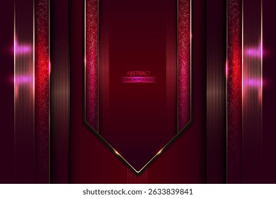 Luxury Red Abstract Background With Golden Vertical Lines. Elegant Red Gold Abstract Background Vector Illustration.