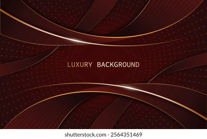 Luxury red background adorned with golden and dark red flowing wavy elements. Subtle dotted and lined patterns add depth and elegance to the composition. Vector illustration