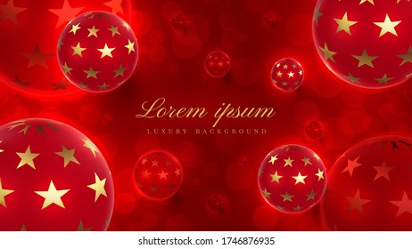 luxury red background ball 3d star with bokeh. vector illustration for design.