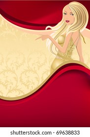 Luxury red background with beautiful young blond