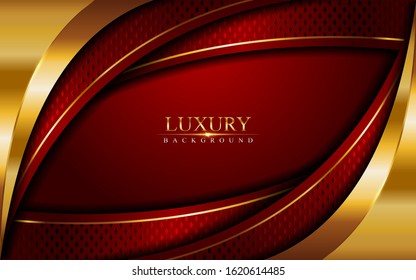 Luxury red background combine with glowing golden lines. Overlap layer textured background design