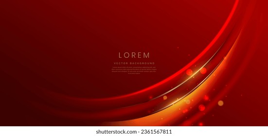 Fondo rojo de lujo con efecto de iluminación rojo brillante curvo y línea dorada resplandeciente. Diseño de la ceremonia de entrega de premios premium de plantilla. Ilustración de vectores