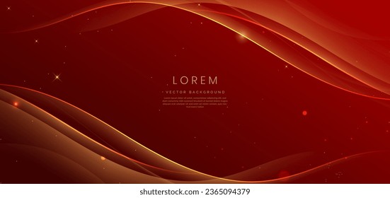 Fondo rojo de lujo con efecto de iluminación de línea dorada curvada que brilla. Diseño de la ceremonia de entrega de premios premium de plantilla. Ilustración del vector