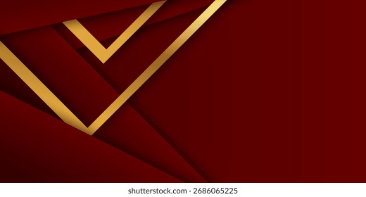 Fondo rojo de lujo con elegantes líneas geométricas doradas para un diseño premium y moderno