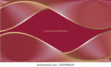 Fondo Rojo de Lujo, Efecto de onda geométrica, Efecto Dorado, adecuado para la moda de fondo o producto de la marca de belleza