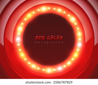 Luxury red background with glowing round frame and shining lights. Elegant circular design with glossy effect, perfect for event posters, banners, casino themes, and advertising