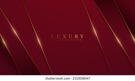 Luxury red background with gold line element with glitter light effect decoration.