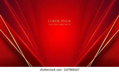 Fondo rojo de lujo con línea dorada, rayas rojas y puntos brillantes que hacen efecto a la decoración. Concepto de plantilla de diseño de estilo elegante. Ilustración del vector