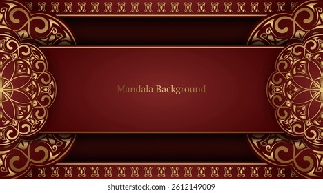 Luxury red background with gold mandala ornament