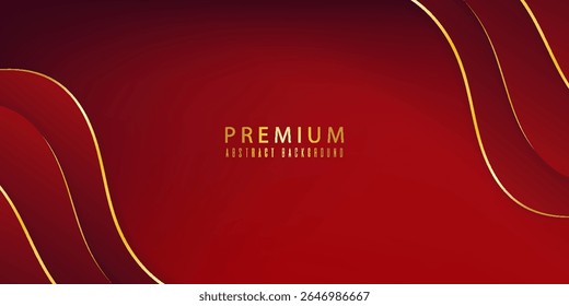 Luxury red background with gold wavy lines