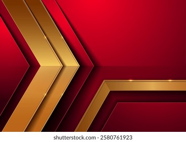 Luxury red background with golden diagonal lines and shadow. Premium banner. Business advertising and marketing presentation. Luxury vector art. Not created by AI.