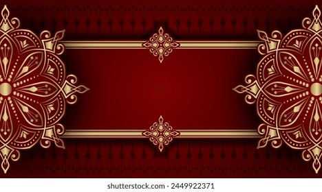 luxury red background with golden mandala ornament