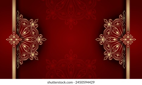 luxury red background with golden mandala ornament