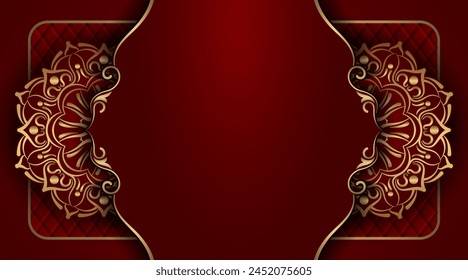 luxury red background with golden mandala ornament