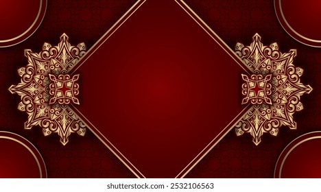 luxury red background with golden mandala ornament