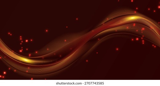 Fondo rojo de lujo con líneas de onda dorada y brillo de efecto de iluminación elegante. Premio concepto de diseño de lujo. Ilustración vectorial