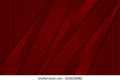 Luxury red background with hexagon texture. Overlap layer textured background design