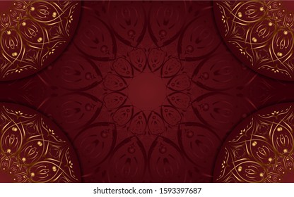 Luxury red background with mandala style shapes with arabic ornament decoration. Elegant vector design template for ramadan cover, wedding invitation, greeting card, cover asian culture celebration