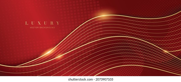 Luxury red background vector. Abstract red and golden lines background with glow effect. Modern style wallpaper for Chinese New Year, ads, sale banner, business presentation and packaging design.