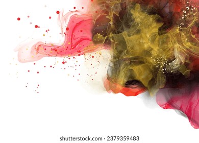 Luxury red, black, gold abstract background of marble liquid ink art painting on paper. Original artwork watercolor alcohol ink paint. Vector illustration.