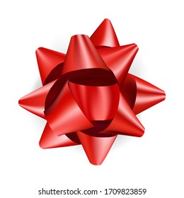 Luxury red bow for presents realistic design. Decorative gift bow isolated on white