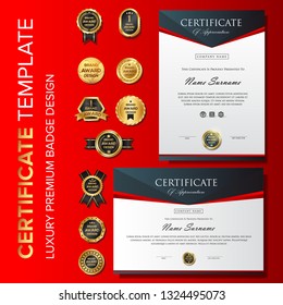 Luxury red certificate background with badge