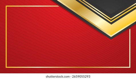 Fondo de diseño de certificado rojo de lujo con líneas geométricas abstractas de oro