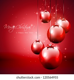 Luxury red Christmas background with baubles