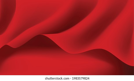 Luxury red cloth is flying background. Abstract scarlet fabric texture background. Rippled wavy silk. Beautiful background.  Cloth soft wave.Creases,Shiny of satin or cotton.Vector illustration.