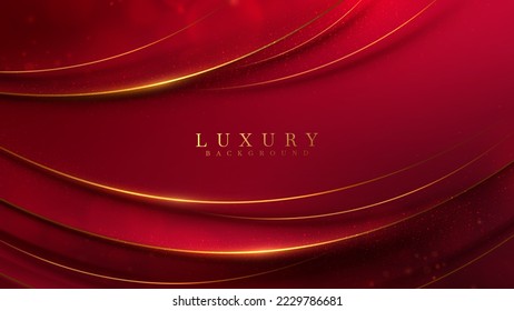 Luxury red color background with golden line elements and curve light effect decoration and bokeh.