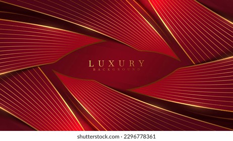 Luxury red color background with golden line elements and curve light effect decoration and bokeh.