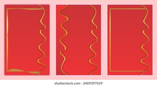 Luxury red color background vector. Dark modern backdrop illustration perfect for branding, packaging, business, advertising. Elegant wallpaper in 3d style with gold wave line, golden light effect.