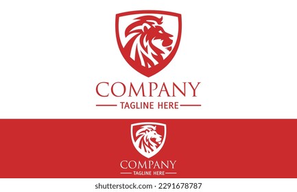 Luxury Red Color Shield Protect Animal Mane Lion Logo Design