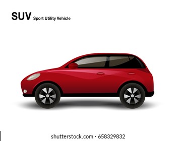 Luxury Red Compact SUV Car, Vector Illustration