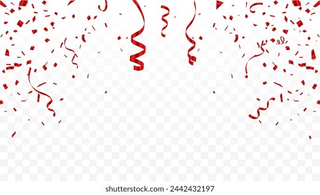 Luxury red Confetti Background For Decoration Various Festive Celebrations. confetti, streamer, tinsel on a transparent background. Holiday, birthday.