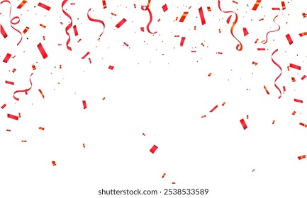 Luxury red confetti and carnival ribbons with red color glitter. Shiny carnival decoration background