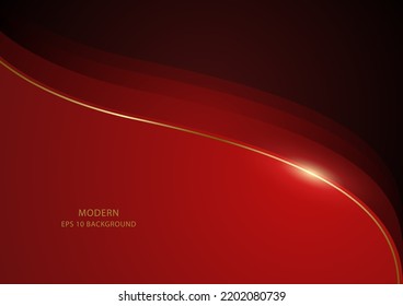 Luxury red curved shape in layers with golden line, vector illustration
