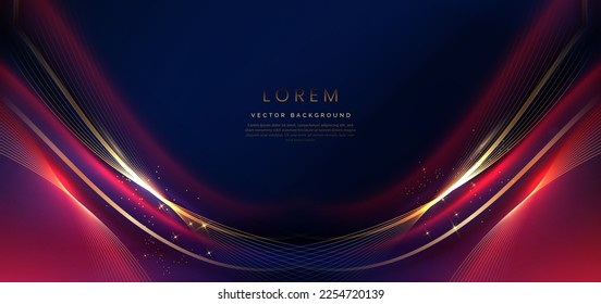 Luxury red cuved and gold lines on drak blue background with lighting effect sparkle. Template premium award design. Vector illustration Vector illustration