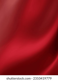 The luxury of red fabric texture background. Closeup of rippled silk fabric. Abstract cloth or liquid wave background.  Creases of satin, cotton. Vertical photo. 3d vector illustration.