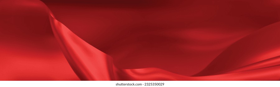 The luxury of red fabric texture background. Closeup of rippled silk fabric. Stacked silk of 2 fabrics. Red background. 3D vector illustration