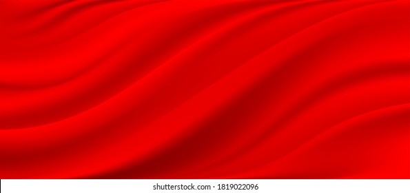 The luxury of red fabric texture background.Closeup of rippled red silk fabric.Abstract  cloth or liquid wave  vector background.Cloth soft wave. Creases of satin, silk, and cotton.