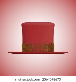 Luxury Red Fedora Hat with Gold Floral Pattern - Realistic 3D Render Vector Illustration