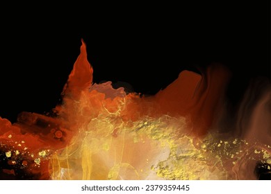 Luxury red, fire, black, gold abstract background of marble liquid ink art painting on paper. Original artwork watercolor alcohol ink paint. Vector illustration.